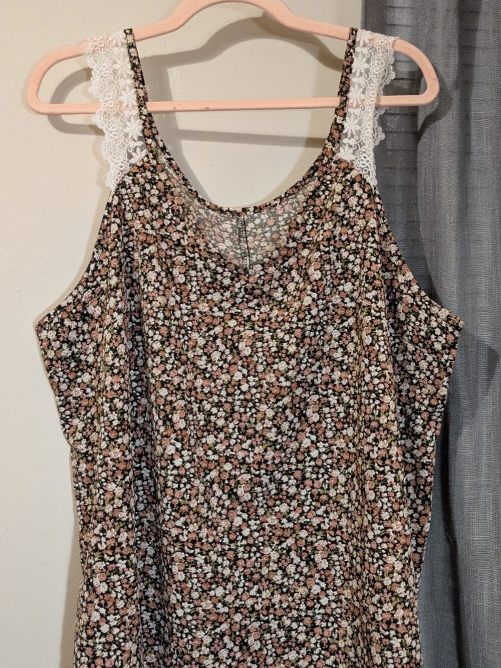 Cream Lace Strap Floral V Neck Tank Rose Brown Shein Curve 3XL